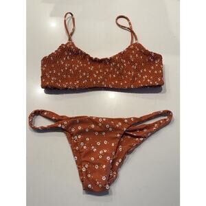 Faithful The Brand Bikini Set Size Large Shirred Lindsay & Luna Orange Floral